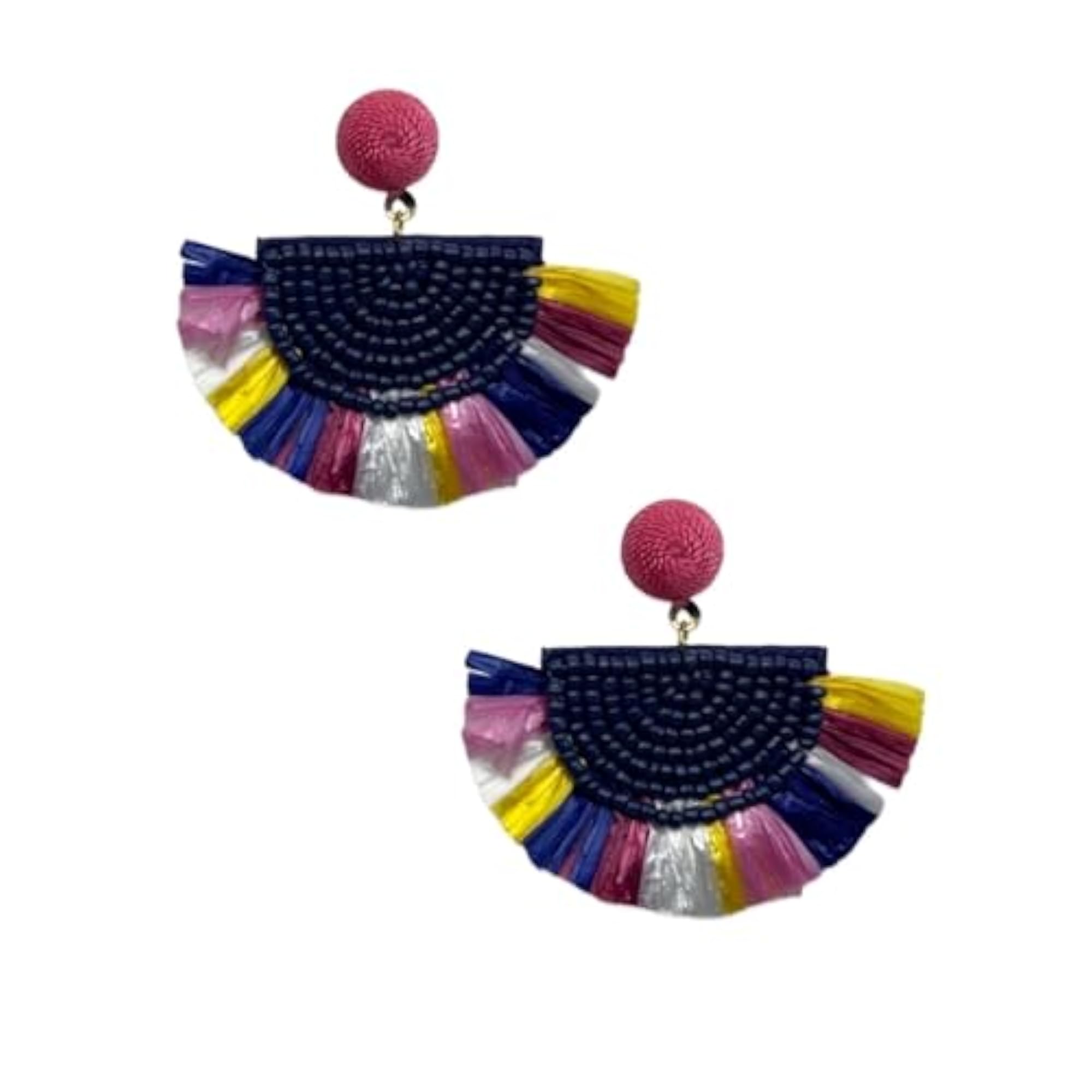 Women's Colourful Beaded Bohemian Half Round Tassel Dangle Earrings