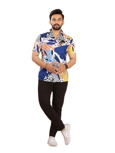 Image of Floral Print Short Sleeve Shirt, Black and White, Casual Cotton Blend VD 50