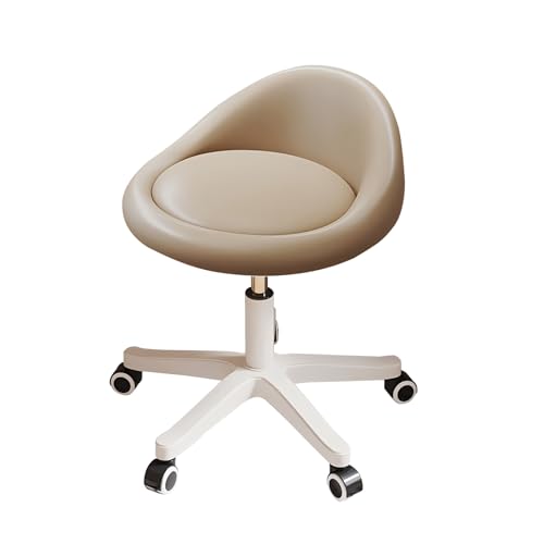 Image of Swivel Rolling Stool with Wheels, Height Adjustable PU Leather Drafting Chair, Round Seat for Salon, Spa, Tattoo, Office, Home Use Khaki Set of 1