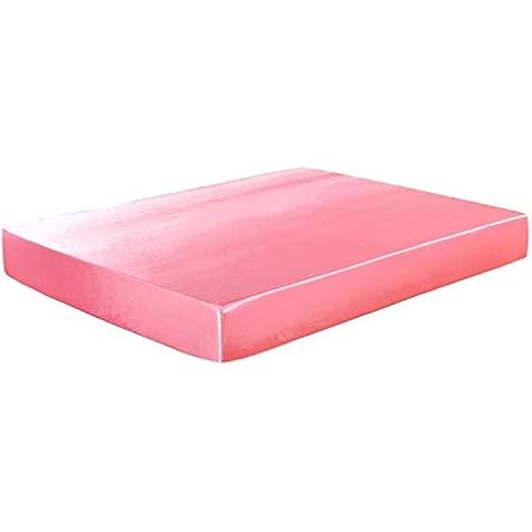 JUWENIN 1 Piece Satin Fitted Sheet Only Classic Luxury Silky Soft Bed Sheets Solid Color (Twin, Pink) Cover