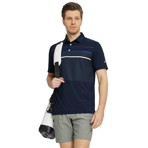 Rouen Mens Polo Shirts Short Sleeve Dry Fit Lightweight Performance Casual Athletic Striped Print Golf Shirts for Men3