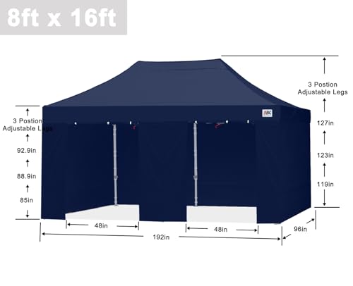 Image of ABCCANOPY Commercial Pop Up Canopy Tent with Sidewalls 8X16,Navy Blue