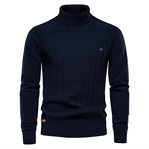 TOBILE Suéter de cuello alto para hombre, color sólido, de punto, cuello alto, suéter de algodón cálido, suéteres casuales de invierno para hombre