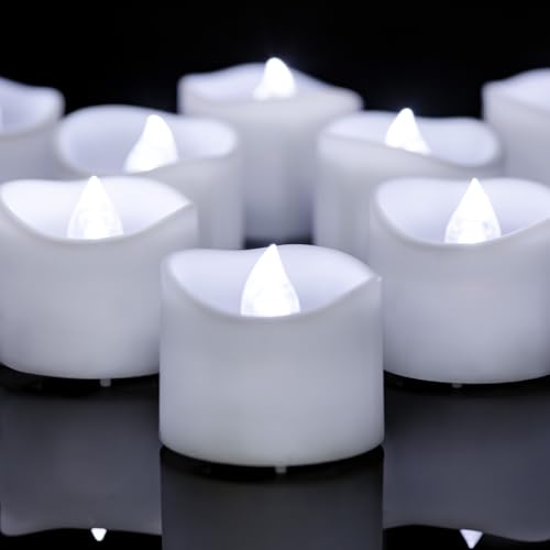 Yakpo Lot de 12 bougies chauffe-plat à LED sans flamme vacillante à piles pour Noël, Halloween, décorations en forme de citrouille - Blanc froid