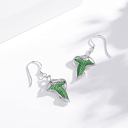 Lord of Rings Earrings 925 Sterling Silver Green Leaf Hobbit Drop Earrings Jewelry Christmas Stocking Stuffers Gifts for Women2