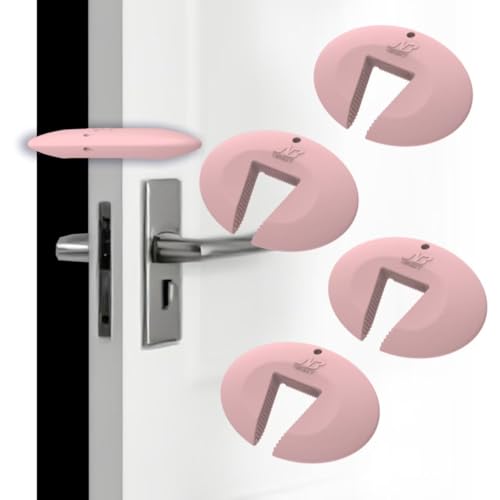 Image of Neobay Door Pinch Guard and Door Slam Stopper, Durable Silicone Door Finger Pinch Guard, Prevents Slamming on Even Heavy Doors, Non-Toxic & Pet Friendly, 4 Packs Pink.
