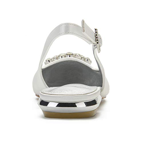 COMFASH Women's Slingback Flats Satin Pointed Toe Ballerina Walking Prom Evening Bridal Party Dress Flats Shoes, White4