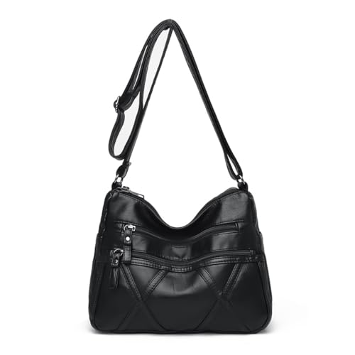 Bolsas transversais para mulheres, bolsas femininas de couro sintético macio bolsa de ombro bolsa feminina, Preto, 11'L x 4'W x 7.5'H, Bolsa tiracolo feminina com vários compartimentos