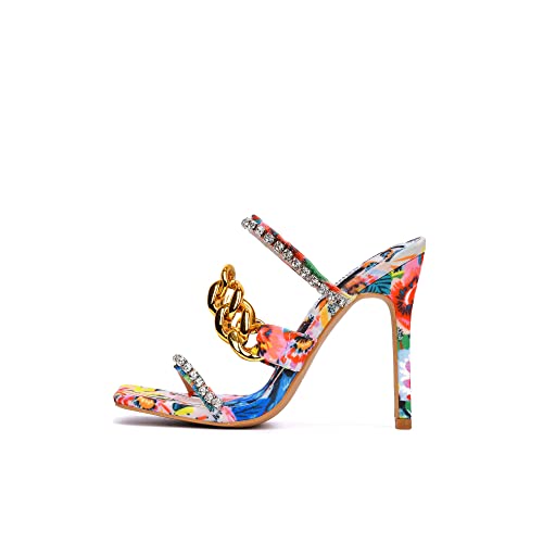 Cape Robbin Vavaboom Sexy Stiletto High Heels for Women, Square Toe Shoes Heels with Link and Faux Rhinestones