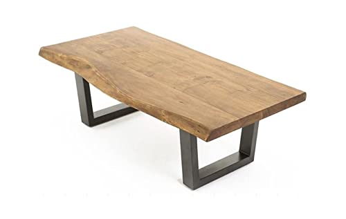 byLIVING Couchtisch Judy/Sofatisch mit Baumkante/Massivholz Akazie Natur braun/Gestellt Metall schwarz pulverbeschichtet/Baumkantentisch klein/B 120, H 45, T 60 cm