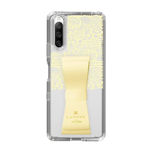 [LANVIN en Bleu] Xperia 10 IV �X�����v���e�N�V�����P�[�X STAND & RING RIBBON Cream Yellow �����o���I���u���[ (Lace - Yellow)