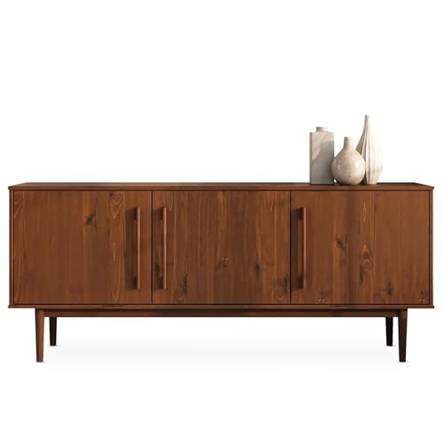 IDIMEX Sideboard TECCA mit 3 Türen aus Massivholz, Kastanie Farben – Wohnzimmermöbel im Mid Century-Style mit verstellbaren Einlegeböden und hohen Füßen