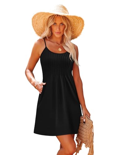 WEESO Summer Dresses for Women Adjustable Spaghetti Strap Beach Vacation Casual Cute Sundresses with Pockets3