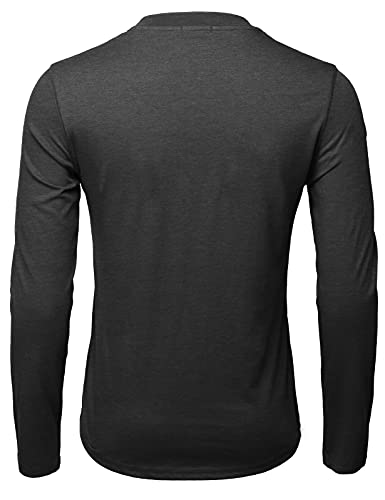 H2H Men Casual Slim Fit Spandex Blended Henley T-Shirt Long Sleeve3