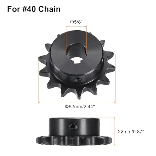 Image of uxcell #40 Chain Roller Sprocket B Type, 5 /8 inch Bore 14 Tooth Single Strand Chain Sprocket, Carbon Steel, Keyway with Set Screws