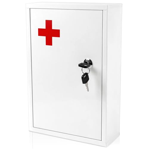 Botiquín de pared con cierre y llave, caja organizadora para primeros auxilios y medicamentos, almacenamiento médico seguro en acero para hogar y escuela miniatura 1