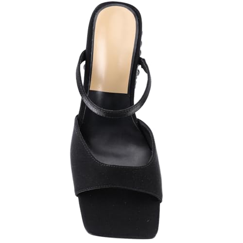 Women Chunky Heel Sandals Pearl Squared Toe Slip On Block Mid Heels Sandals For Wedding Dress Bride-3