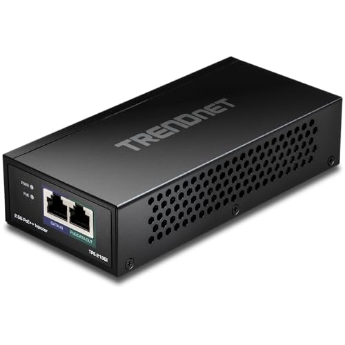 Image of TRENDnet 2.5G PoE++ Injector, TPE-219GI, Supplies (90W), (30W),(15.4W), 2.5GBASE-T RJ-45 Port, IEEE 802.3bt /802.3at /802.3af Compliant, Metal Housing, Network a Device up to 100m (328 ft.), Black