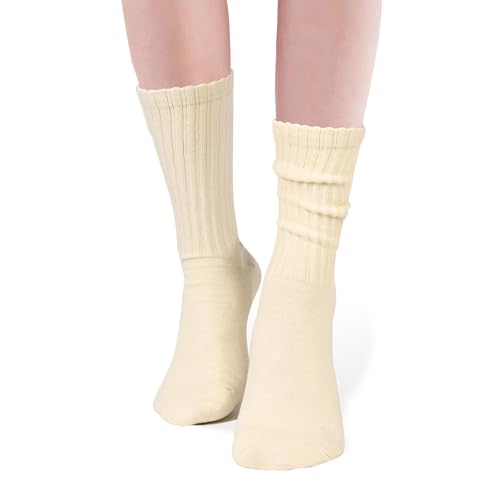 Slouch Socks Crew Women: 98% Cotton 3 Pairs Socks with Boot Sneakers4