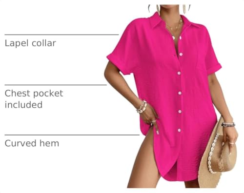 Image of Bsubseach Women Swimsuit Coverup Shirt Dress Button Down Bathing Suit Cover Up Beach Vacation Outfits