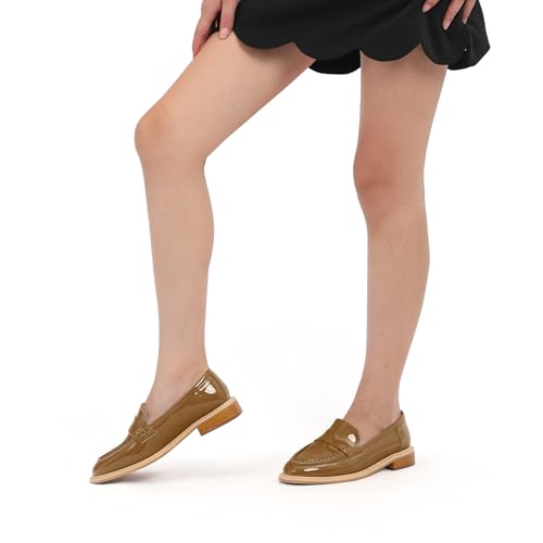 Image of JUSTDANNI Loafers for Women Slip On Shoes with Round Toe 1.2-Inch Low Chunky Block Heel Patent Comfortable Casual Dress Pump Shoes for Wedding Party Work Shopping Dating