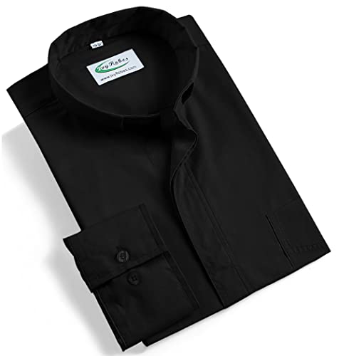 IvyRobes Camisa Cura de Clero de Manga Larga para Hombre Camisa Alzacuellos con Cuello de Lengüeta Ropa Sacerdote Negro