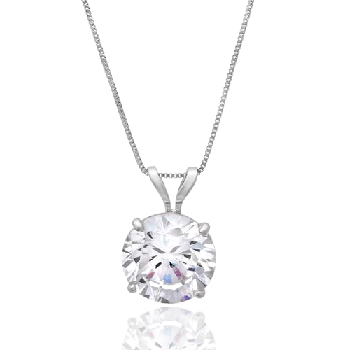 MAX + STONE 14k Gold 8mm Round Solitaire Cubic Zirconia Pendant Necklace for Women with 18 Inch Box Chain