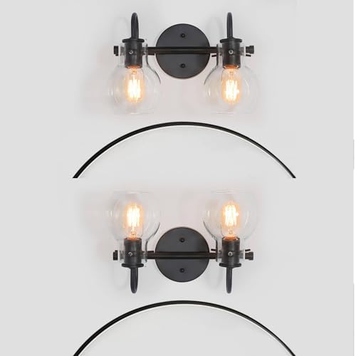 Image of KSANA Black Bathroom Light Fixtures, 2-Light Modern Farmhouse Black Vanity Lights with Clear Glass Shade Over Mirror for Hallway, Kitchen, Bedroom, and Living Room