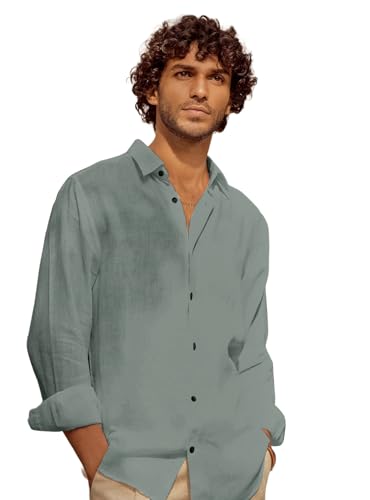 Image of Men's Long Sleeve Linen Shirt, Button Down, Casual Collared, Full Sleeve Shirt