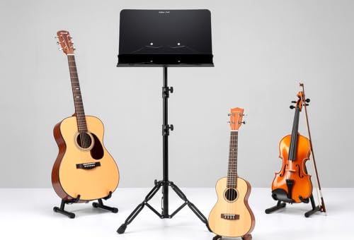 Image of Softline Pro SP MUS 30 Premium Heavy Duty Music Sheet Stand with Carry Bag Adjustable Height up to 155 cm, 2-Tier Extra Large Double-Braced Tripod with Extended Legs for Professional Musicians & Stage