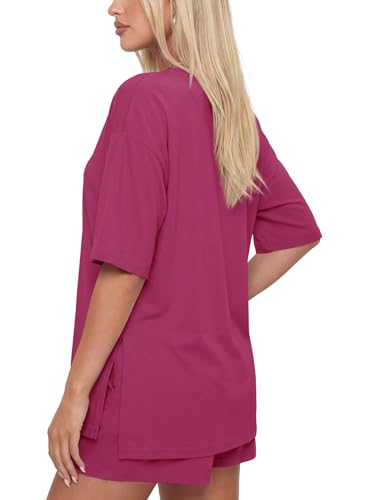 Image of Darong Women's 2 Piece Shorts Set Loungewear | oversized tshirts,crew neck top,drawstring shorts,elastic waist, side pockets,summer travel outfits