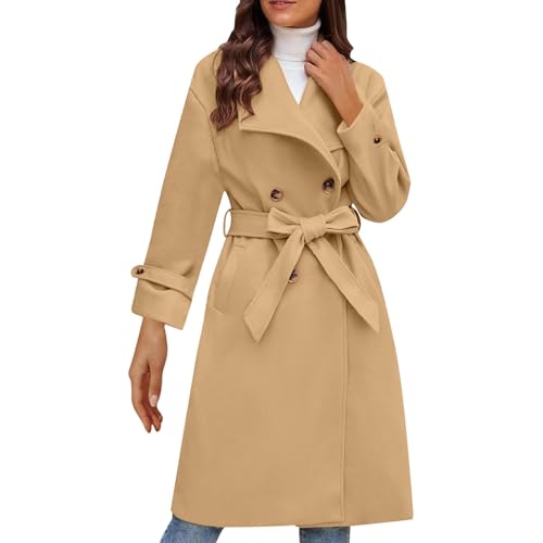 maisdgop Women's Waterproof Rain Jacket Long Sleeve Button Up Trench Coat Windbreaker Fall Jackets Outerwear with Belt