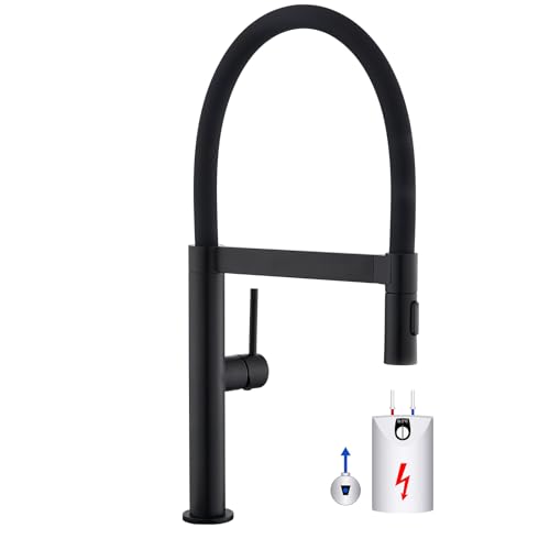 Tohlar Niederdruck Armatur Küche Schwarz, Niederdruck Wasserhahn Küche mit Ausziehbare Brause 360° Schwenkbar Mischbatterien für Küche Armatur Einhandmischer für Küchen Spüle Spültischarmatur