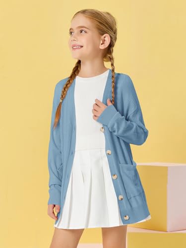 Girls Cardigans Kids Fashion Open Front Long Sleeve Knit Sweaters Outerwear with Pockets 5-14 Years4