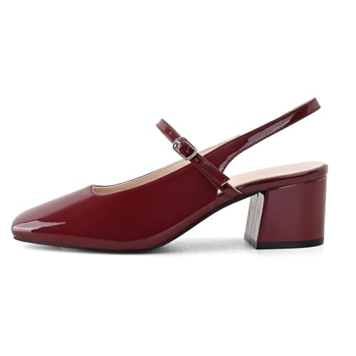 Women's Slingback Heels Low Chunky Heel Buckle Strap Pumps Square Toe Wedding Dress Shoes2