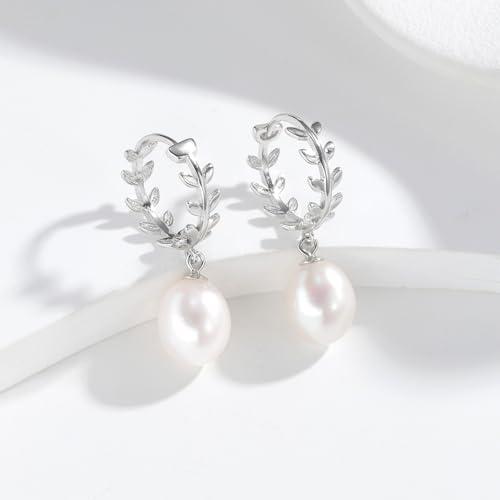 Gifts for Her, Freshwater Pearl Hoop Earrings for Women, 925 Sterling Silver, Genuine Pearl Drop Earrings for Women, Wife, Mom, Bride, Bridesmaid4