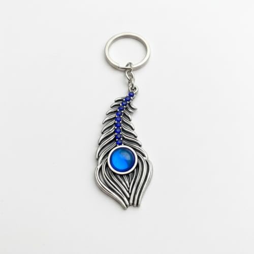 Decorwa Handicrafts Sparkling Morpankh Metal Keychain Blue - Image 5