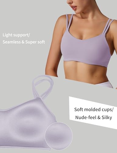 Image of Yoga Sports Workout Bras for Women Seamless Molded Cup Spaghetti Double Strap Bra Wirefree Scoop Neck Tank Top Bras