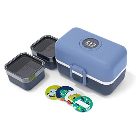 MONBENTO - Kids Lunch Box MB Tresor Infinity - Bento Box with 3 Compartments - Ideal for Lunches or Snacks at School/Park - BPA Free - Food Grade Safe - Blue Cover