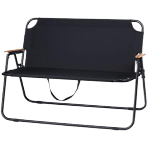 ダブルベンチチェア キャンピング フォールディングチェア ポータブル 2人用 折りたたみ ピクニック 軽量 (ブラック)
