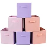 Bwecitoo Fabric Storage Bins 6 Pack 13 inch Foldable Storage Cubes with Reinforced Handles Fun Colored Durable Cube Storage Bin for Home, Playroom, Closet Organizers and Storage Purple, Pink, Peach