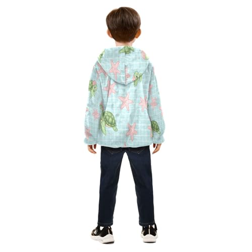 Turtles and Stars Pattern Toddler Fleece Jacket Girl Boys Hooded Fleece Jacket Coat Warm Outwear Zip-up 3-10T4