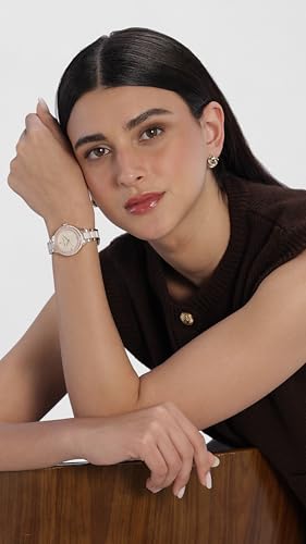 Image of Anne Klein Quartz Analog Mother of Pearl Dial Two Toned Gold & Pink Ceramic Strap Watch for Women - NEAK1418RGLP