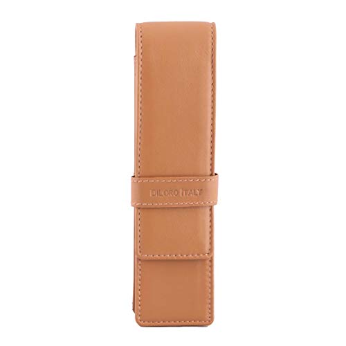Image of DiLoro Leather Pen Case Pouch Holder for Two Fountain Ballpoint Rollerball Pens or Pencils (Tan)