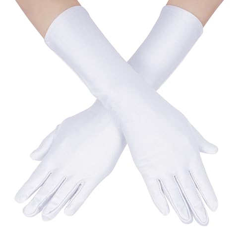 obmwang Princess Dress up Gloves Elbow Long Satin Gloves for Halloween Princess Cosplay Party White