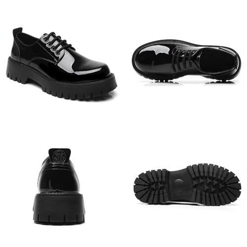 Men's Leather Lace Up Platform Oxfords Round Toe Chunky Heel Lug Sole Heightening Soft Bottom Derby Casual Shoes Classic Work Office Business Dress Shoes 7