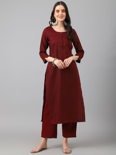Image of Hritika Women's Cotton Blend Jacquard Woven Kurta with Palazzo Set HRKB0048