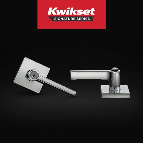 Image of Kwikset Halifax Entry Door Handle with Lock and Key, Secure Keyed Reversible Lever Exterior, Doorlock, For Front Entrance and Bedrooms, Polished Chrome, Pick Resistant Smartkey Rekey Security