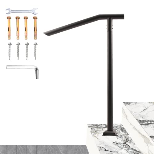 Spaceeup Outdoor Stair Handrails,1-3 Steps Handrail, Black Steel Railing Round Type Stair Handrail For Stairs Railing Stylish Handrails For Outdoor Steps With Expansion Bolts & Drill Bit #TOP18