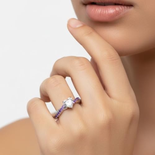 Image of 55Carat Choose Your Gemstone 925 Sterling Silver Infinity Twist Ring Crystal Heart Shape Side Stone Wedding Valentine Wear Promise Ring with Pave Setting for Women Size US 4 to 12